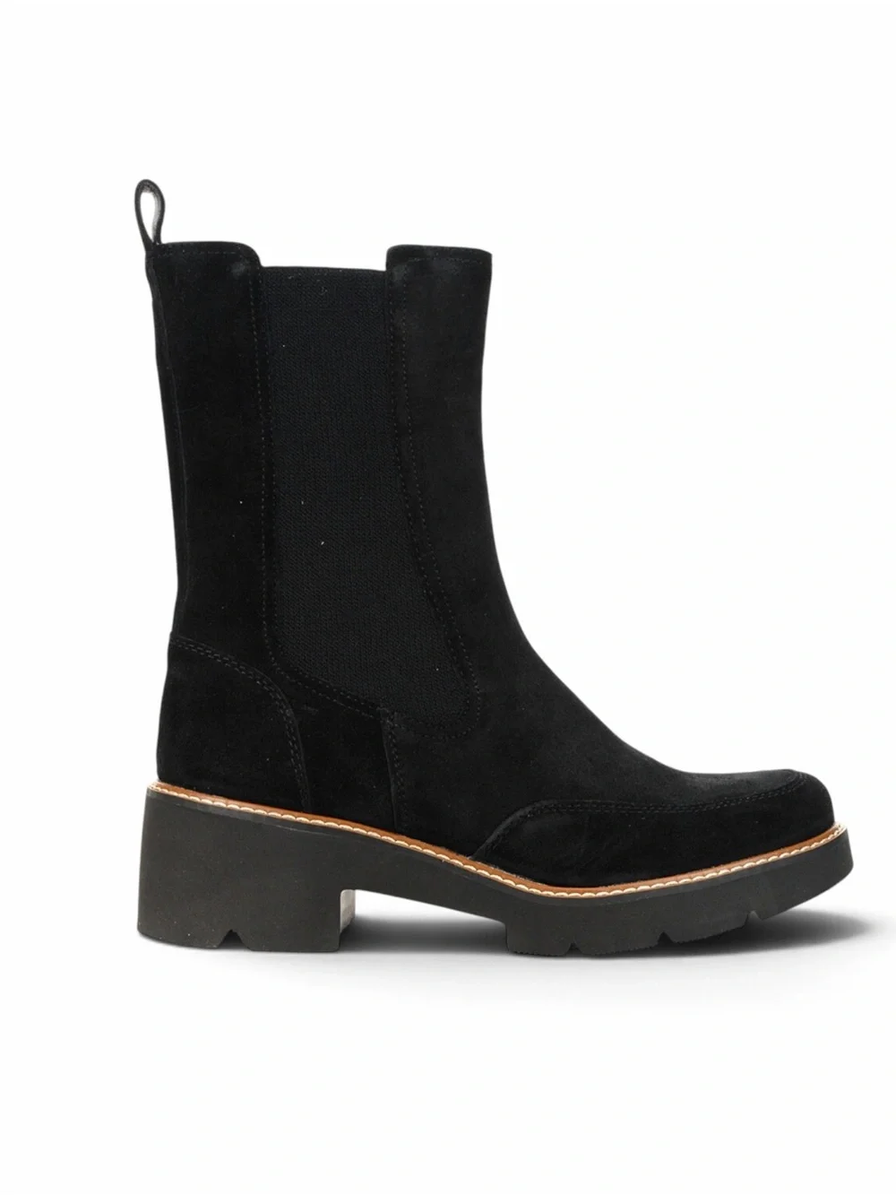 Naturalizer – Domino Suede Chelsea Boots – Chunky Lug Heel – Black – Sz. 8